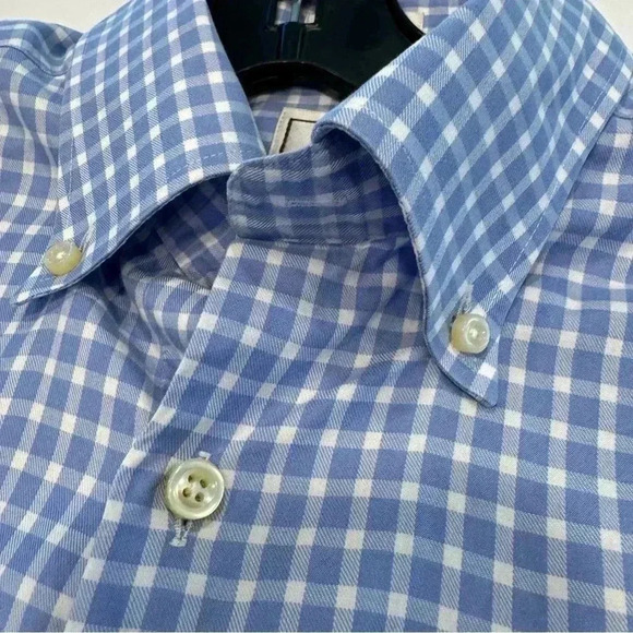 Peter Millar Shirt Mens Small Blue White Gingham Plaid Long Sleeve Button Down - Picture 8 of 8